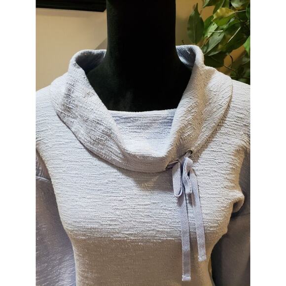 Weekends By Chico's Women's Blue Cowl Neck Drop Shoulder Drawstring Sweater L - Picture 3 of 11